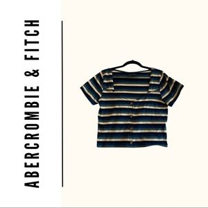 Striped Stretchy A&F Button Up Crop Tee